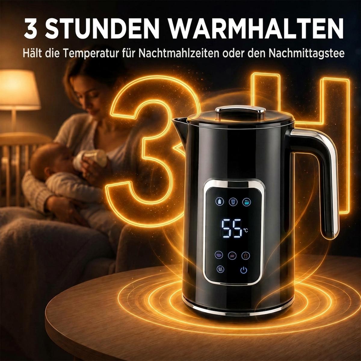 WASSERKOCHER Edelstahl Schwarz - Schwarz, Metall (14.9/26.3/22.4cm) - HOMCOM