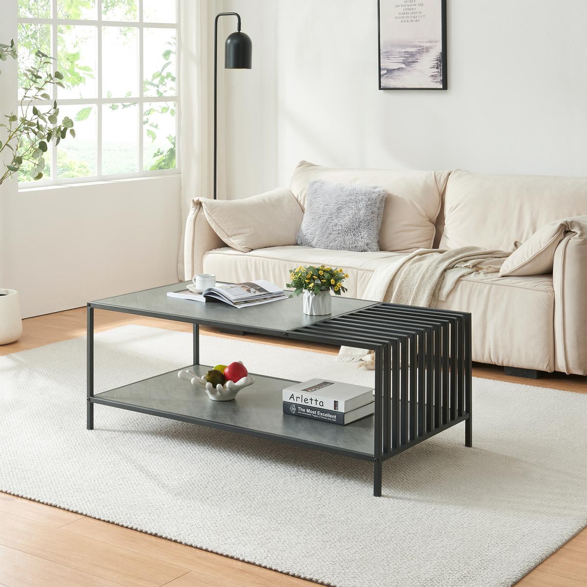 COUCHTISCH Pärghos 120/60/45 cm - Schwarz/Grau, Holzwerkstoff/Metall (60/120/45cm) - [en.casa]