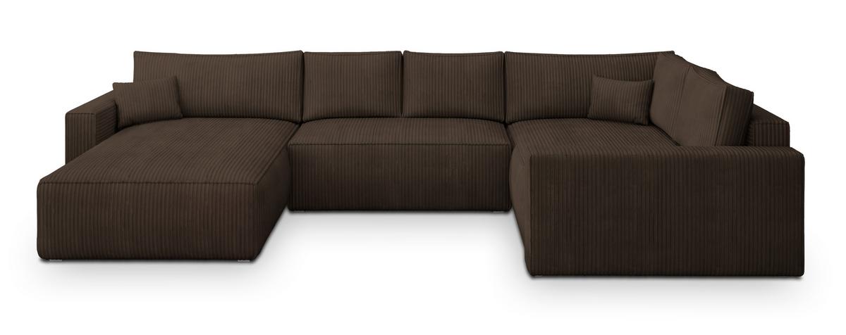 WOHNLANDSCHAFT VELAMI R-S Braun Kordstoff mit Schlaffunktion - Braun, Holz (365/83/194cm) - MASSENO