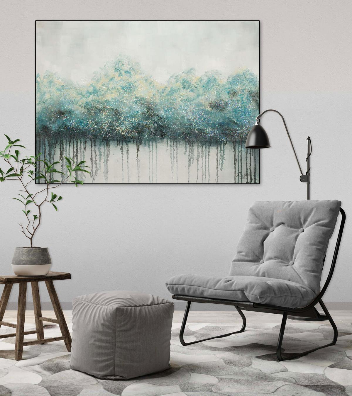 ACRYLBILD HANDGEMALT 100/75 cm - Türkis/Grau, Holz/Textil (100/75cm) - KUNSTLOFT