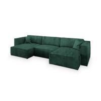 WOHNLANDSCHAFT SARMO P Grün Kordstoff mit Schlaffunktion - Grau/Grün, Holz/Kunststoff (347/70/148cm) - MASSENO