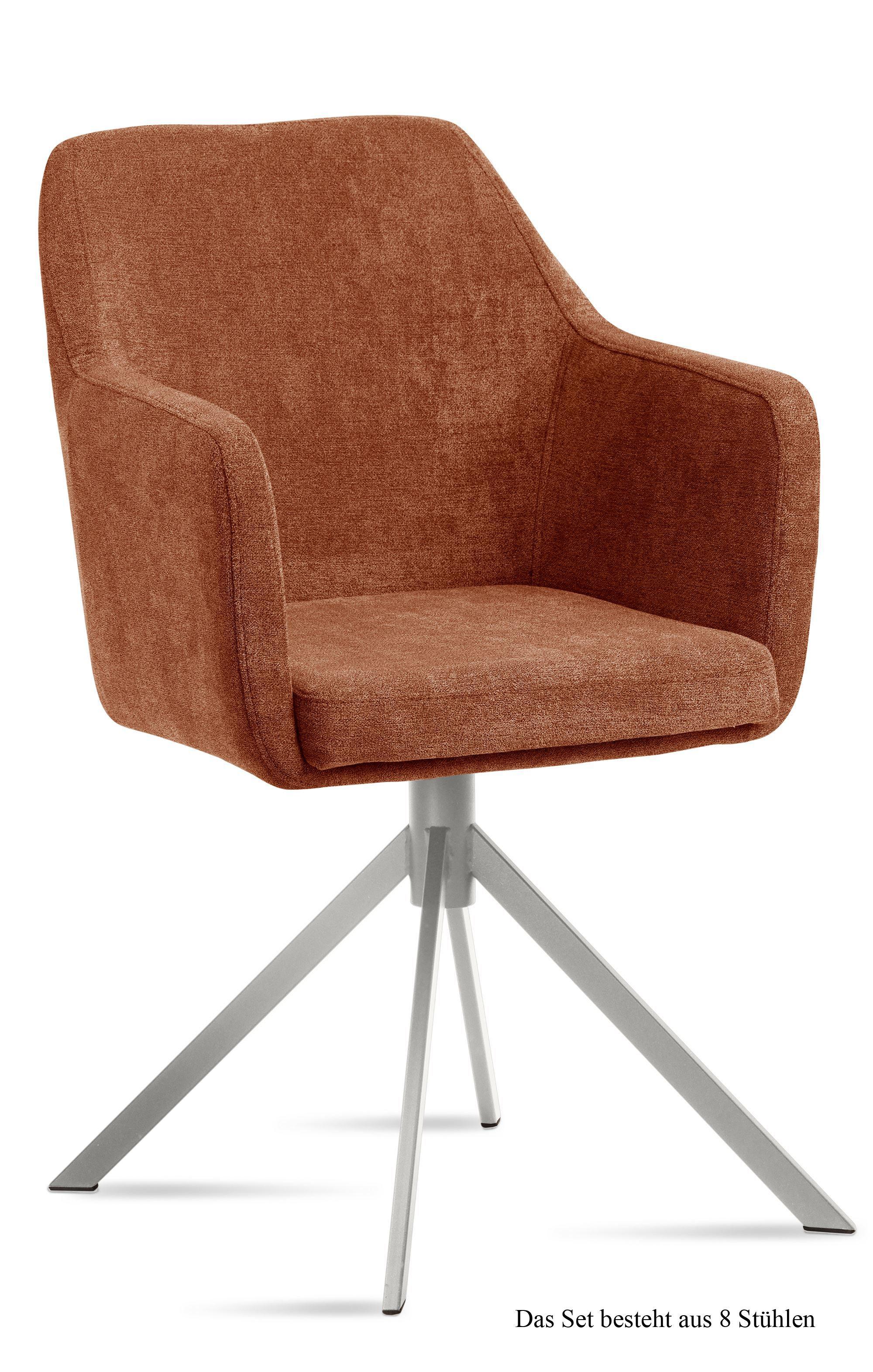 ARMLEHNSTUHL (8er-Set) Dorrie 57x87x60 Edelstahl/Cognac - Edelstahlfarben/Cognac, Kunststoff (60/87/57cm) - 58aufmkessel