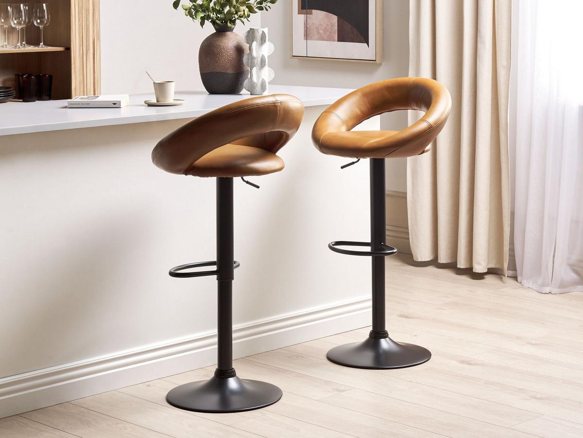 BARHOCKER 2er-Set Kunstleder goldbraun/schwarz höhenverstellbar Peoria - Schwarz/Braun, Kunststoff (53/79/48cm) - Beliani