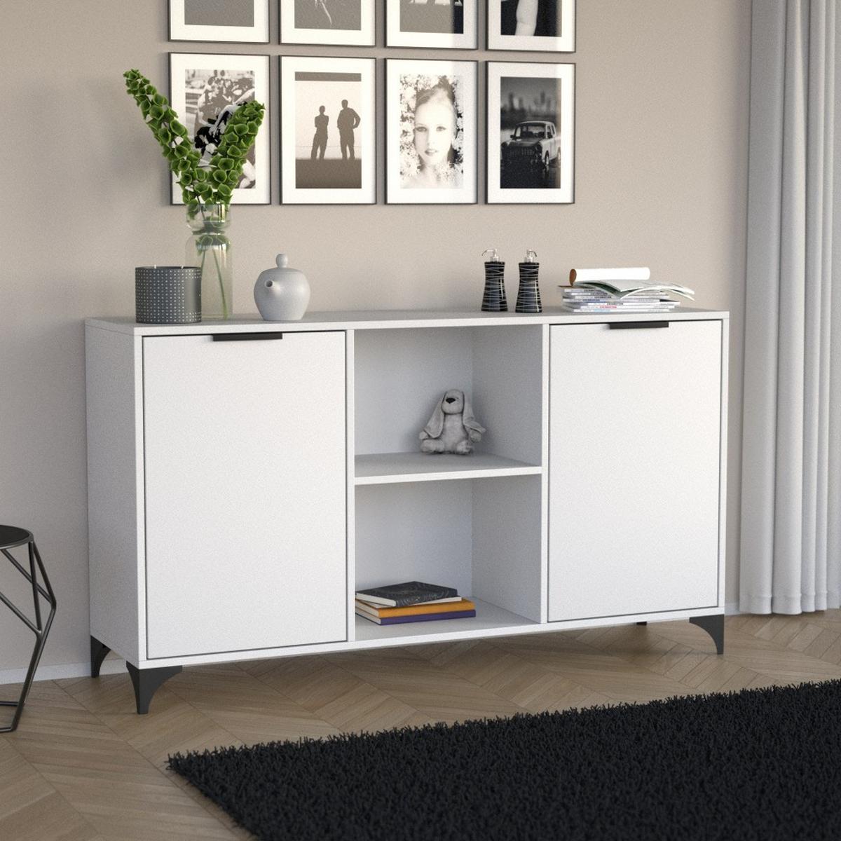KOMMODE Home mit 2 Türen, mit Griffen, Weiß - Schwarz/Weiß, Holzwerkstoff (150/85/40cm) - Beautysofa