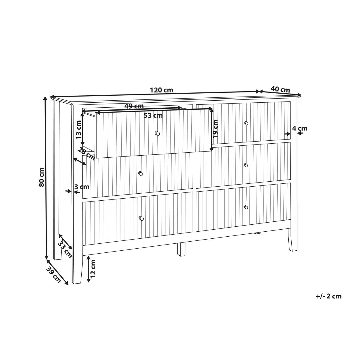KOMMODE mit 6 Schubladen Weiß Assisi - Weiß, Holzwerkstoff (120/80/40cm) - Beliani