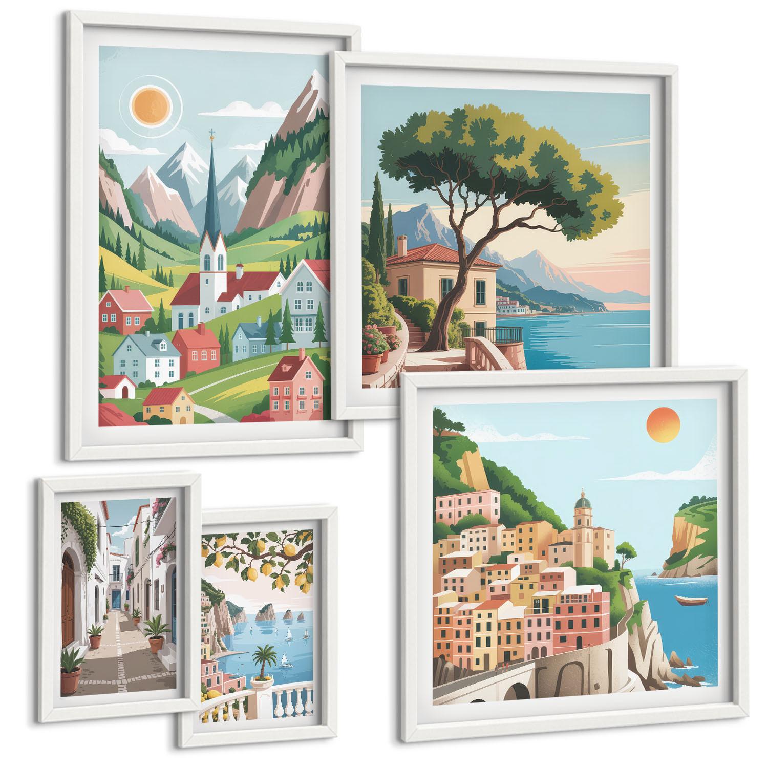 BILDER SET 5er Set - 50x50 cm & 20x30 cm & 40x60 cm Weißer Rahmen - Löwenzahn-Wassertropfen - Weiß, Kunststoff (40/60cm) - TULUP