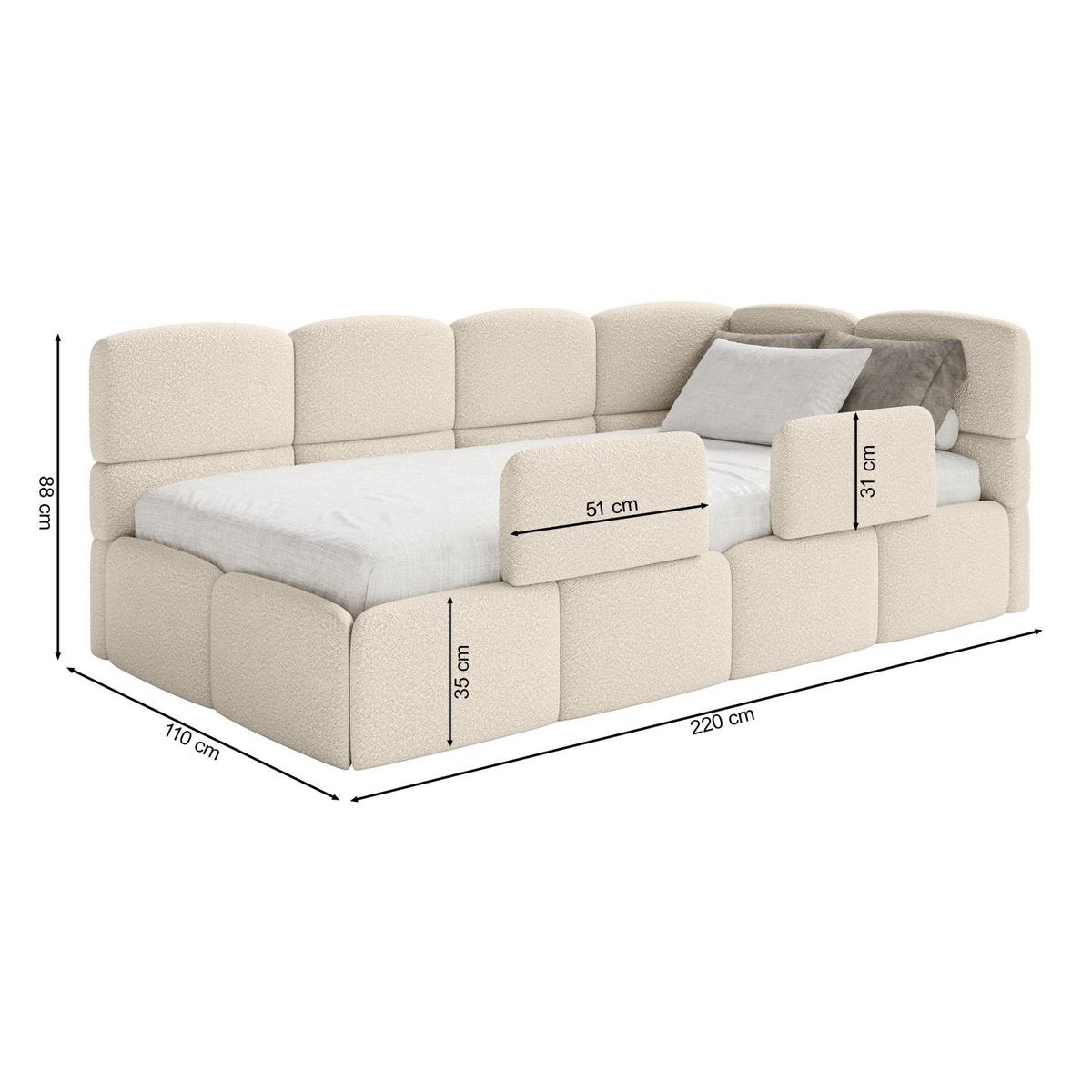 JUGENDBETT Cloudy links mit Matratze Bouclé Hellbeige - Ecru, Kunststoff/Textil (90/200cm) - Selsey