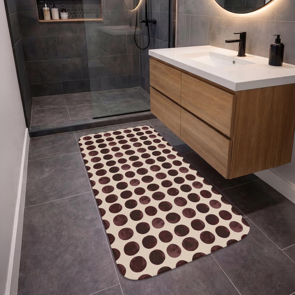 BADEMATTE Polka dots - Muster - Braun 60x120 cm - Bordeaux, Textil (60/120cm) - OnlyWow