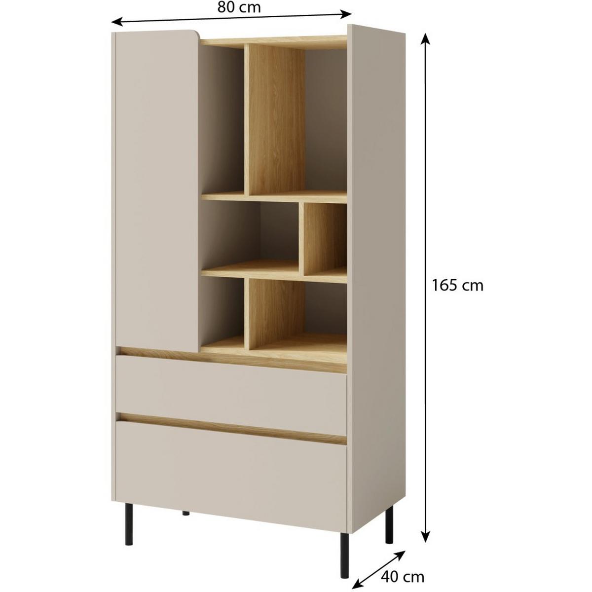 BÜCHERREGAL Lico mit 2 Schubalden und 1 Tür, Sandbeige - Beige/Schwarz, Holzwerkstoff (80/165/40cm) - Beautysofa