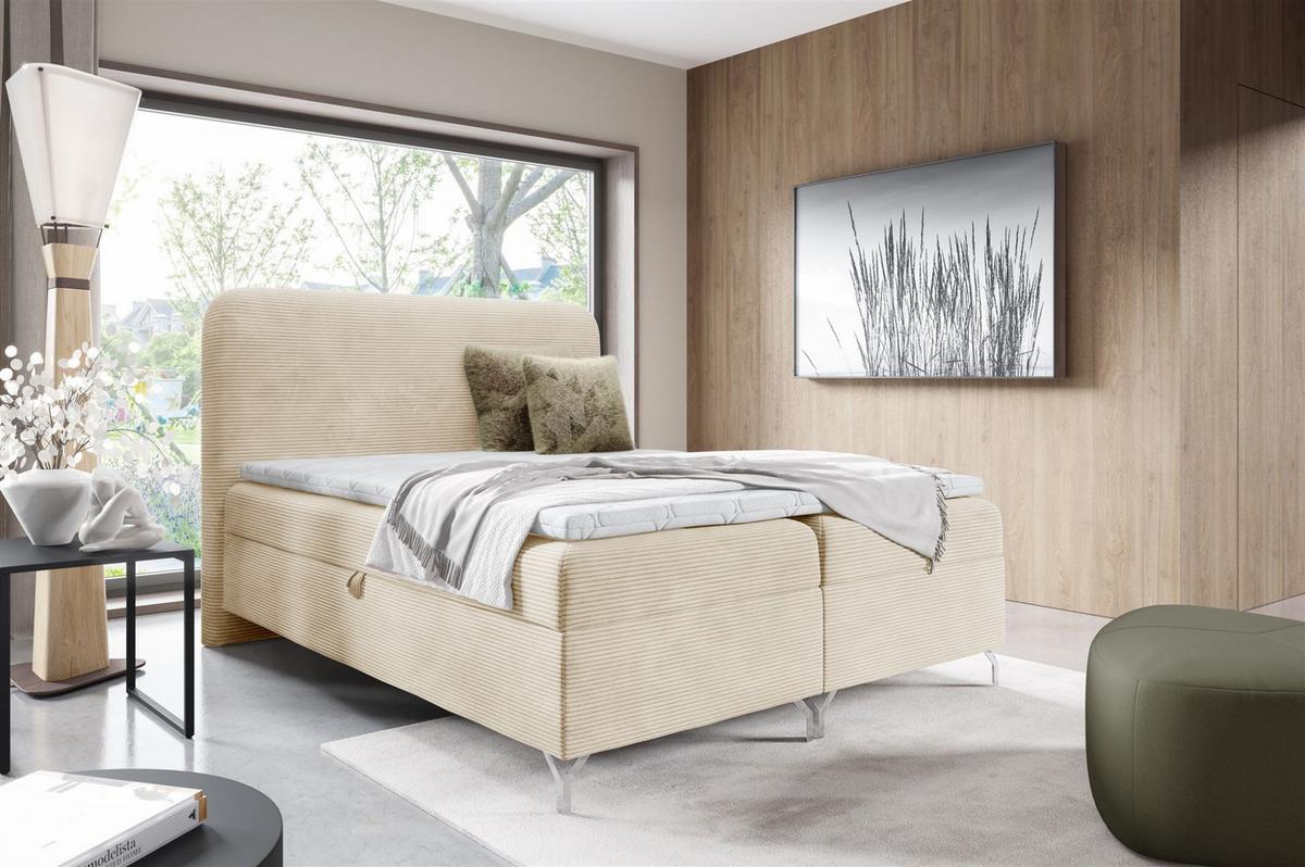 BOXBETT Emilio - Creme, Holzwerkstoff/Textil (160/200cm) - Fun Möbel