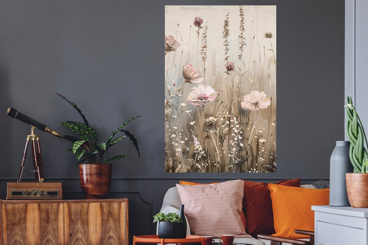 WANDTATTOO Blumen - Rosa - Modern - Beige Wandaufkleber 80x120 cm - Beige, Kunststoff (80/120/0.1cm) - MuchoWow