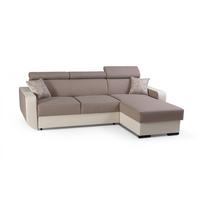 ECKSOFA PALAZZO Braun Geflochtener Stoff mit Schlaffunktion - Braun, Holz (236/165cm) - MASSENO