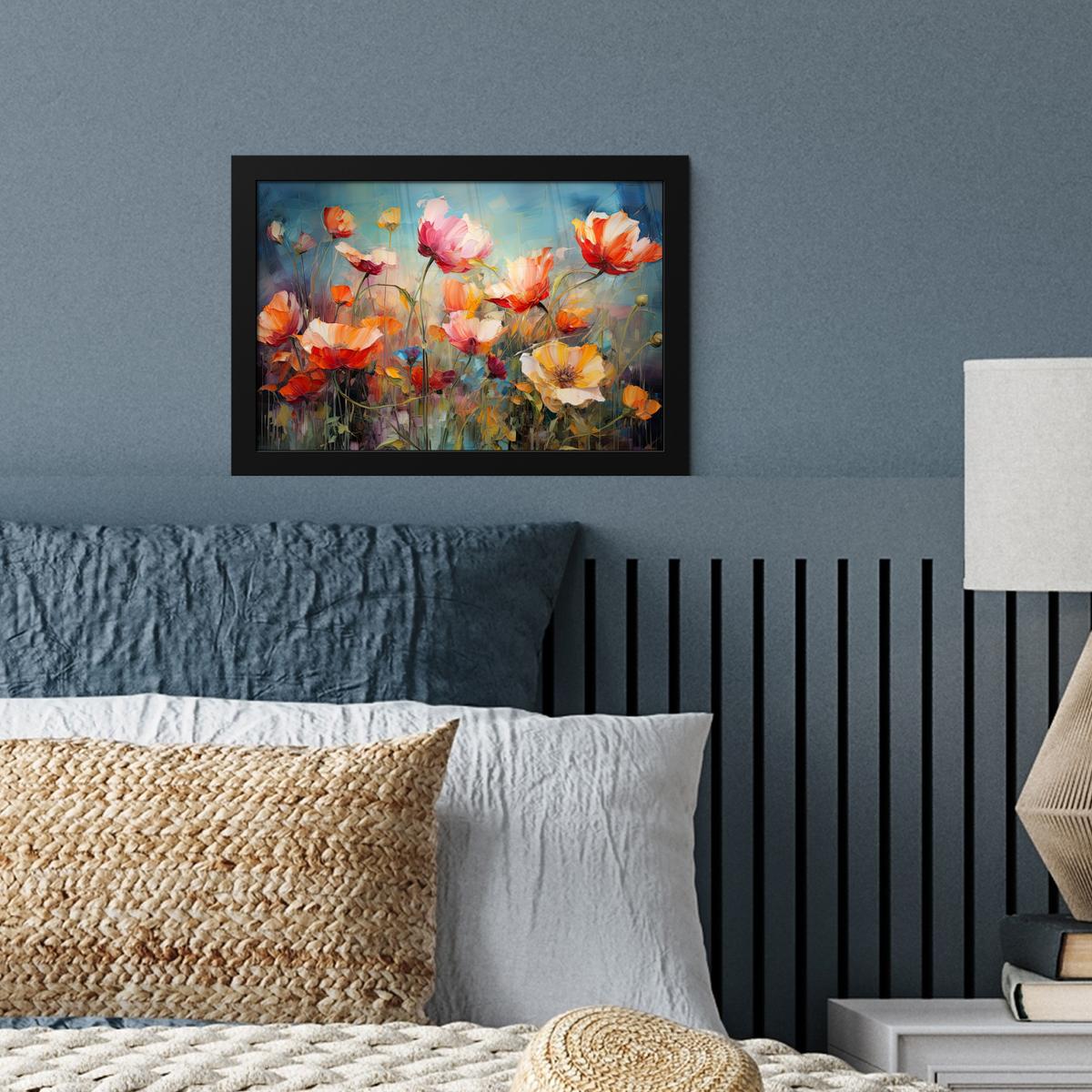 POSTER MIT RAHMENGERAHMTES BILD Blumen - Aquarell - Kunst - Botanisch - Natur 30x20 cm - Orange, Papier (30/20cm) - MuchoWow