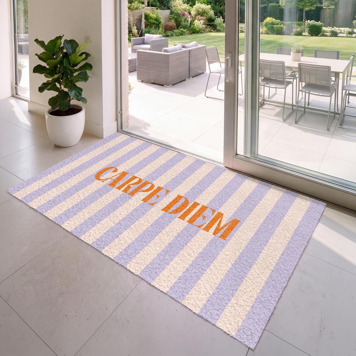 FUSSMATTE Lila – Orange – Streifen – Carpe Diem 180x120 cm - Flieder, Kunststoff (180/0.4cm) - MuchoWow