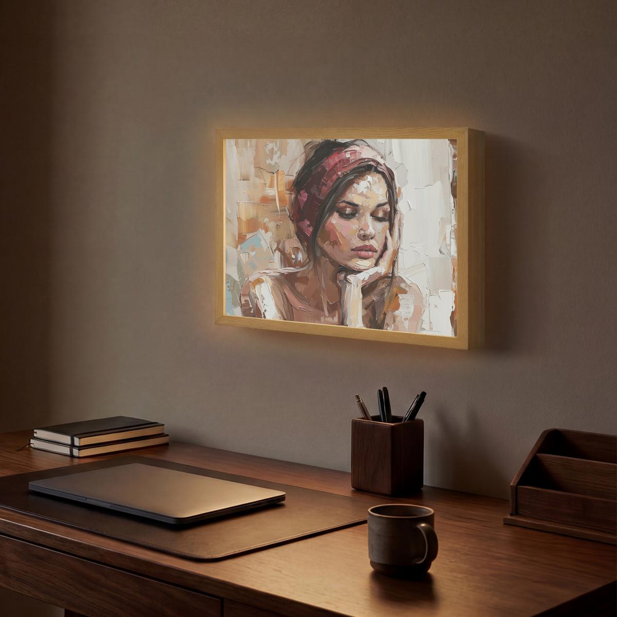 WANDLEUCHTE MIT AKKU Frau - Lackierung - Porträt - Modern 40x30 cm - Braun, Holzwerkstoff (40/30/8cm) - OnlyWow