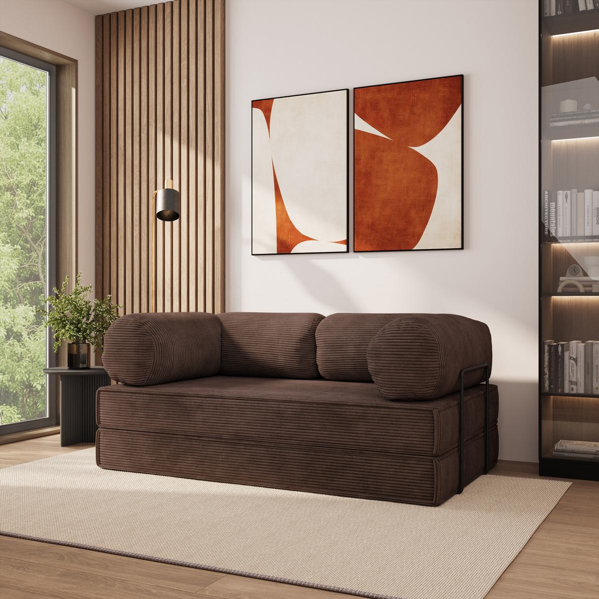 BETTSOFA ALVIO aus Schaumstoff Kordstoff Braun Schlaffunktion - Braun, Textil (170/68/80cm) - MASSENO