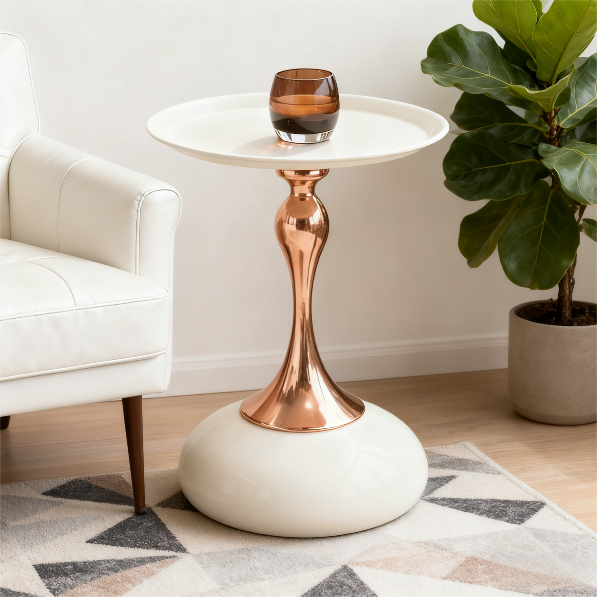 BEISTELLTISCH Ø 38 cm luxuriöses design - Weiß, Metall (38/38/54cm) - Urban Meuble
