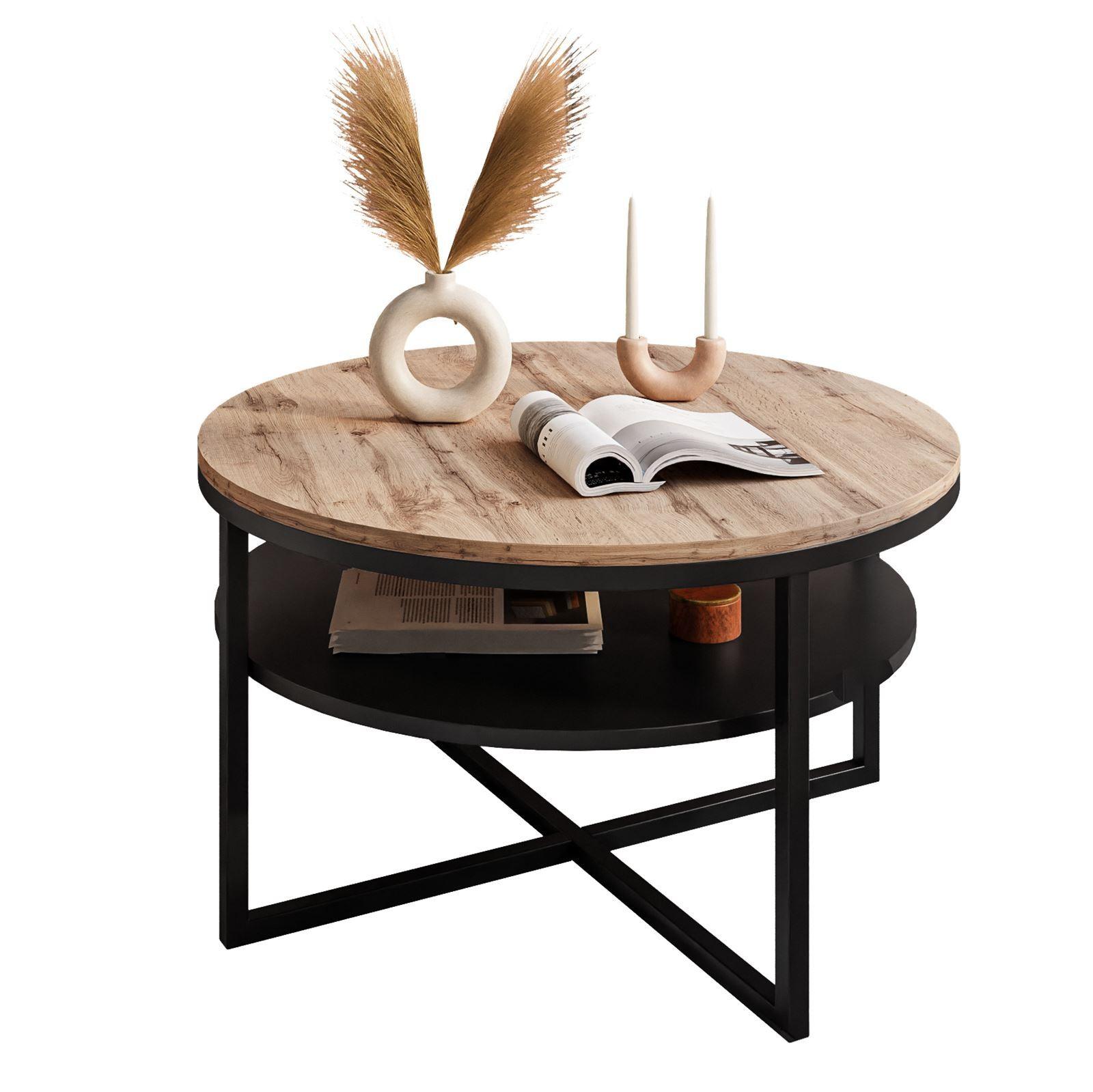 COUCHTISCH CIRI-X mit Regal Eichenholz Wotan - Eiche Wotan/Schwarz, Holzwerkstoff (70/70/45.6cm) - Lookway