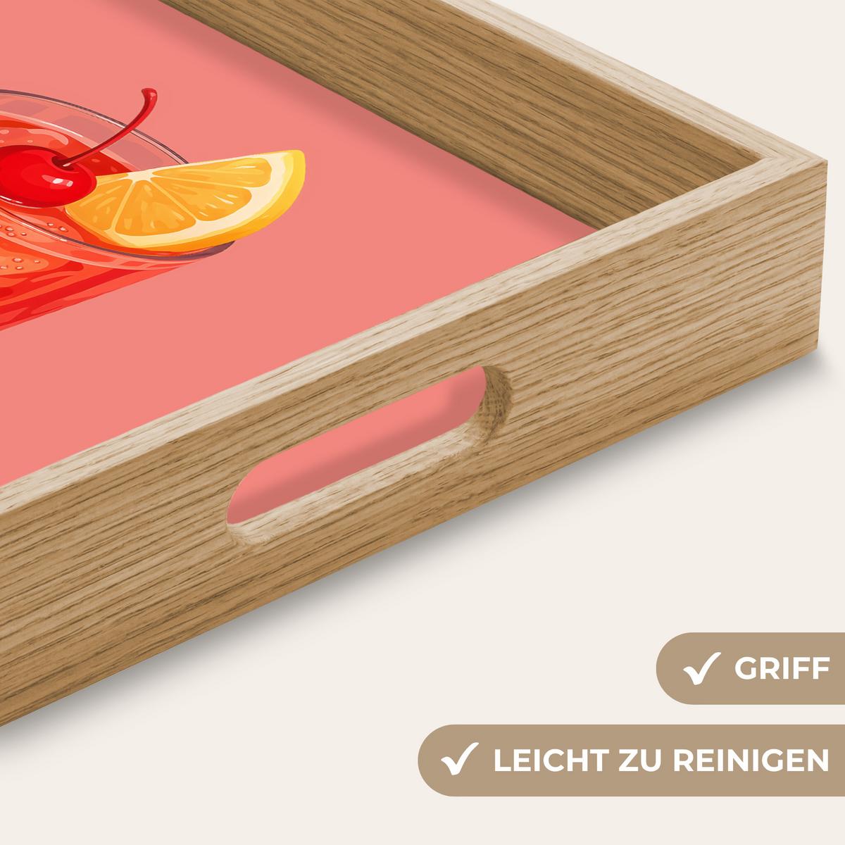 TABLETT Glas - Eiswürfel - Zitrone - Kirsche 40x30 cm - Rosa, Holz (40/5/5cm) - OnlyWow