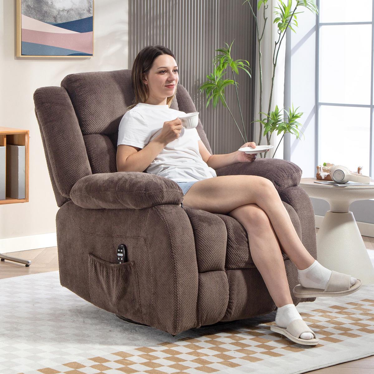 MASSAGESESSEL mit Liegefunktion Vibrationsmassage Braun - Braun, Textil (92/102/92cm) - HOMCOM