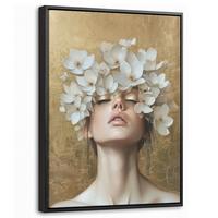 LEINWAND Bilder mit Rahmen - Gesicht - Blumen - Gold - Abstrakt - 30x40 - Goldfarben, Textil (30/40cm) - MuchoWow