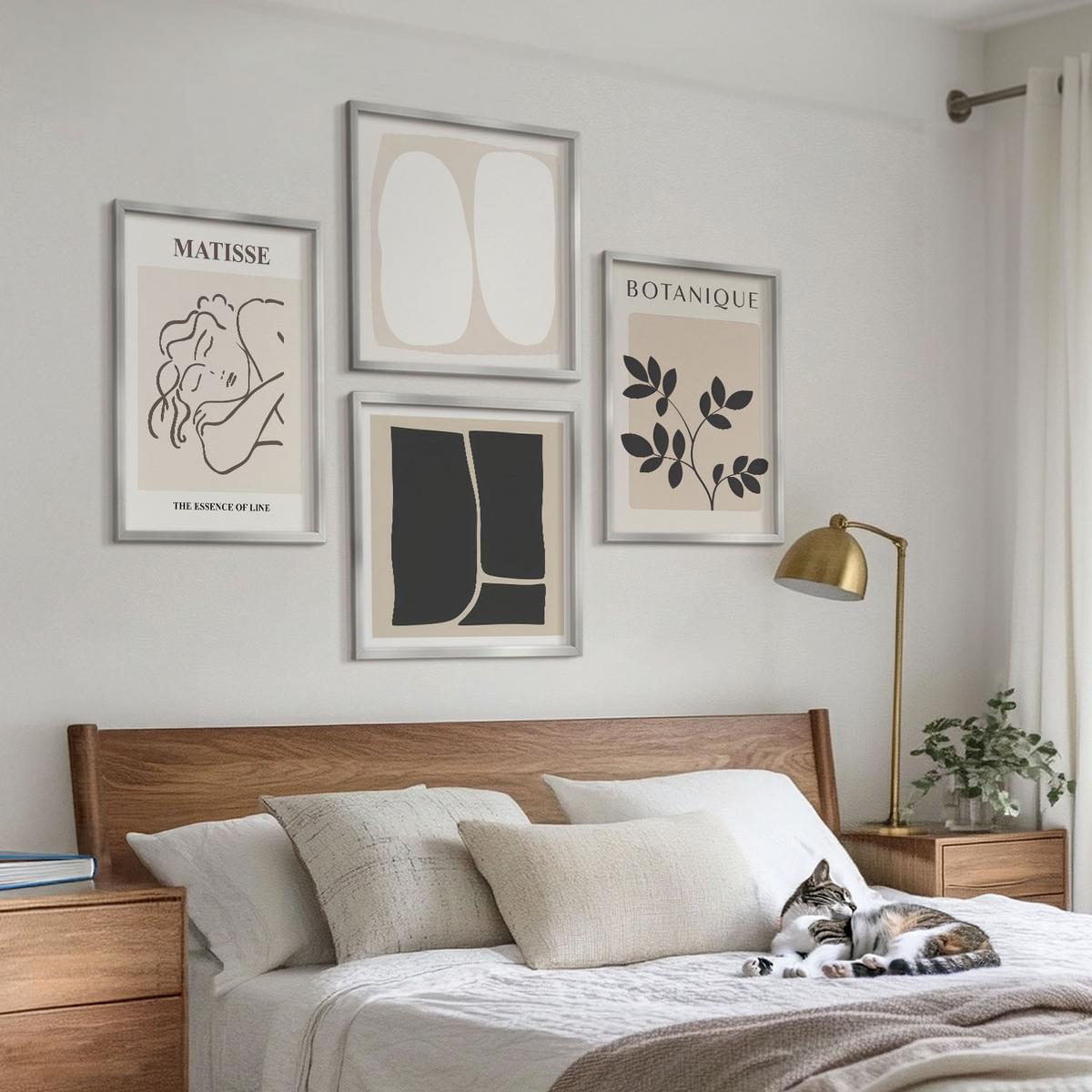 BILDER SET 4er Set - 50x50 cm & 40x60 cm Silberner Rahmen - Matisses stilvolle Pflanzenbilder - Silberfarben, Kunststoff (50/50cm) - TULUP