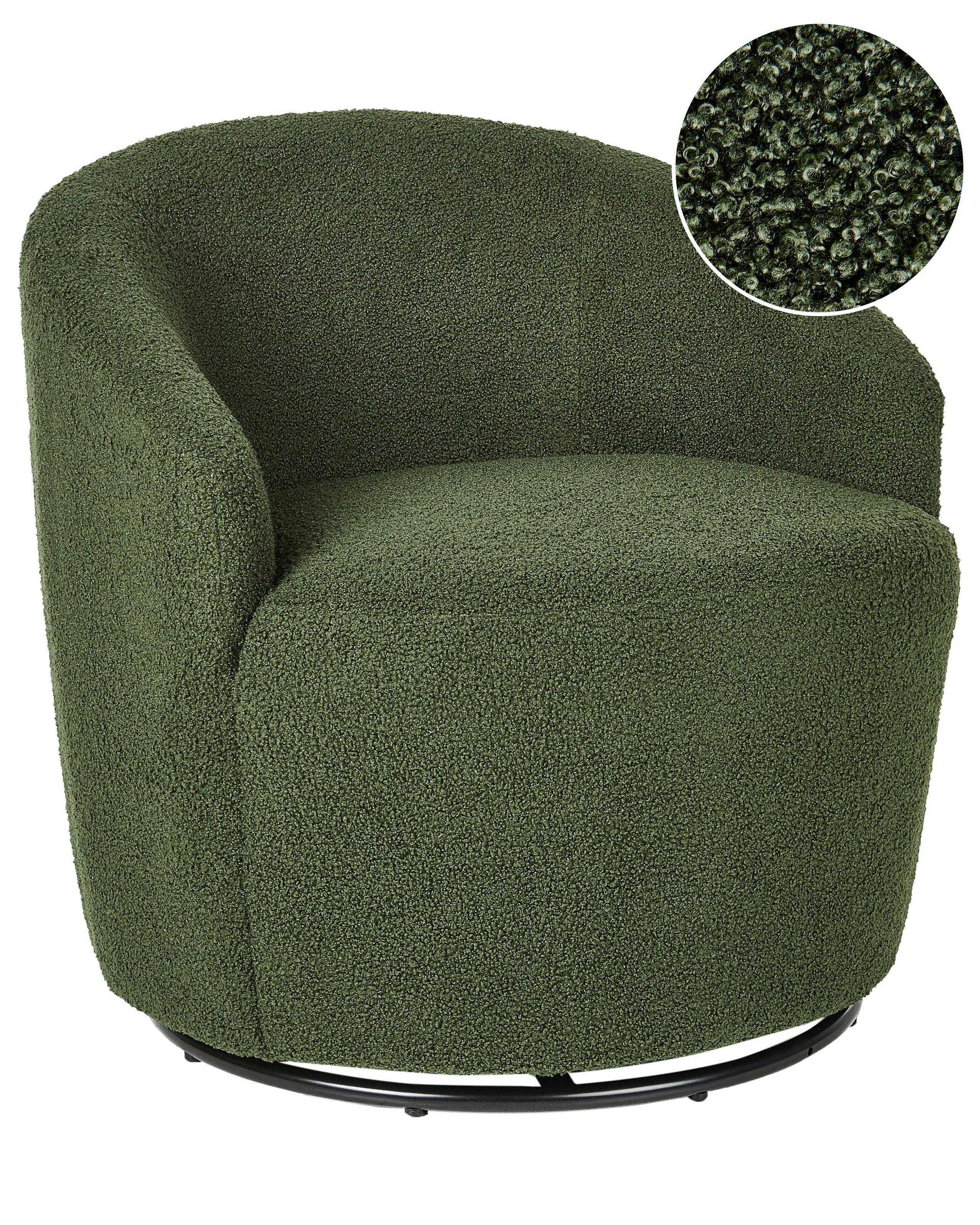 DREHSESSEL Bouclé Dunkelgrün Davik - Schwarz/Grün, Textil (62/67/63cm) - Beliani