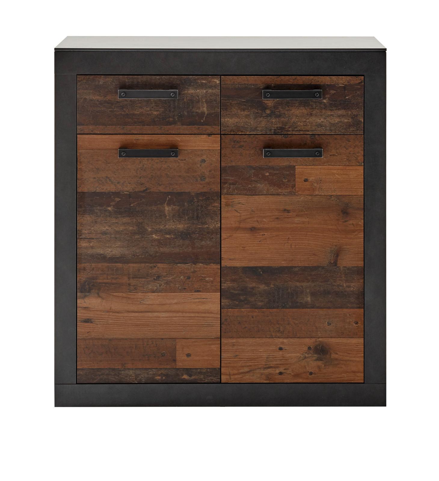 KOMMODE Old Used Wood Shabby Design mit grau, 92 x 104 cm - Dunkelgrau/Braun, Holzwerkstoff/Kunststoff (92/104/40cm) - Furn.Design