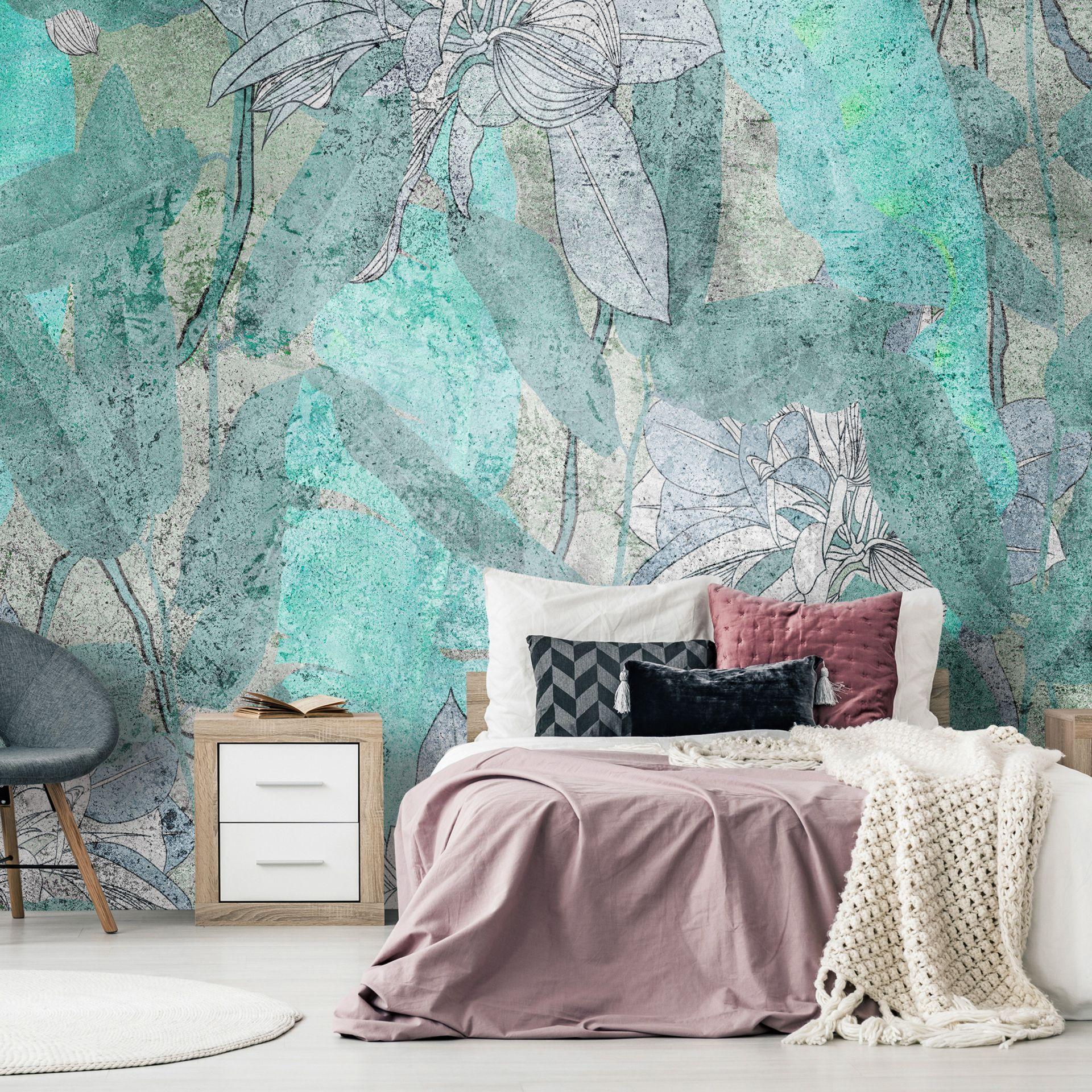 SELBSTKLEBENDE FOTOTAPETE 196/140 cm - Grau/Grün, Kunststoff/Textil (196/1cm) - KUNSTLOFT