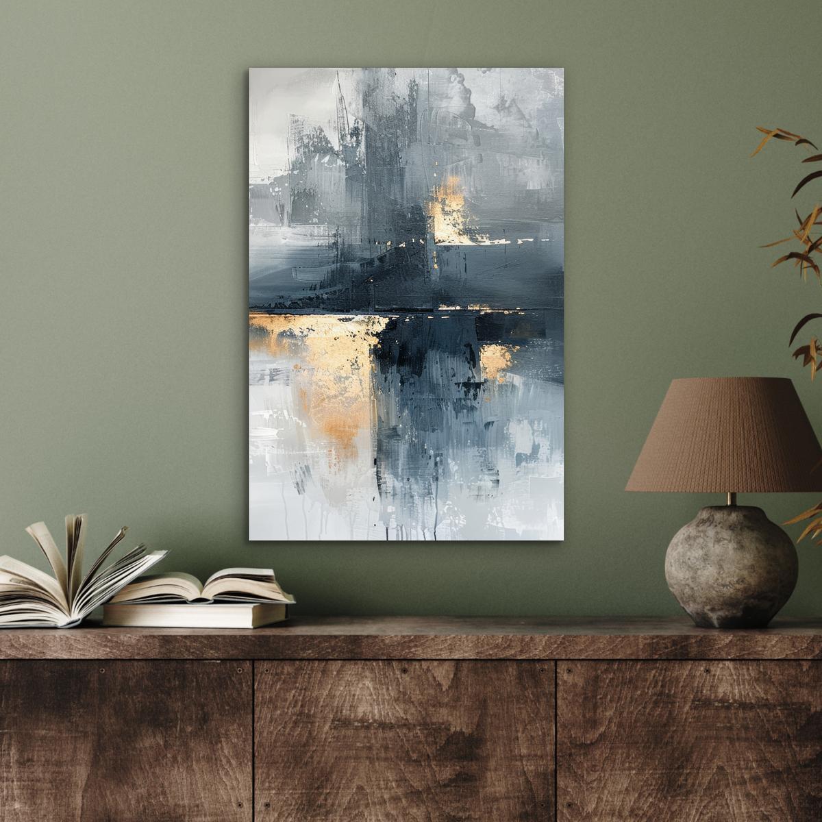 METALLBILD Kunst - Grau - Gold - Abstrakt Deko Schlafzimmer 40x60 cm - Dunkelgrau, Metall (40/60cm) - MuchoWow