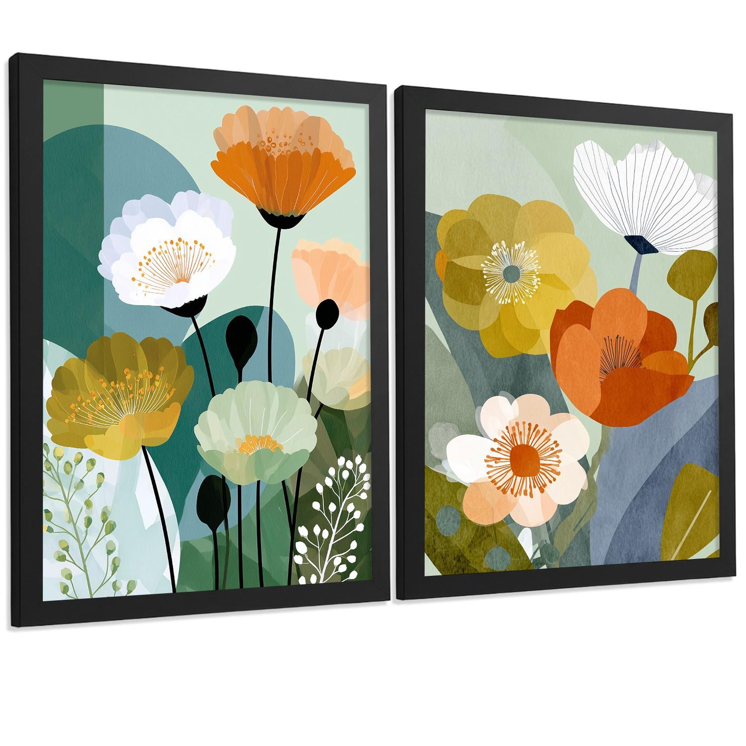 POSTER 2er-Set dekorative Badezimmerdrucke, moderne florale Wandposter für Waschbecken, Dusche, abstrakte florale, nordischer Stil Schwarzer Rahmen A4 - Schwarz, Papier (29.7/21/3cm) - Nacnic
