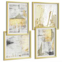 BILDER SET 4er Set - 50x50 cm & 40x60 cm Goldrahmen - Abstrakte minimalistische Muster - Goldfarben, Kunststoff (50/50cm) - TULUP