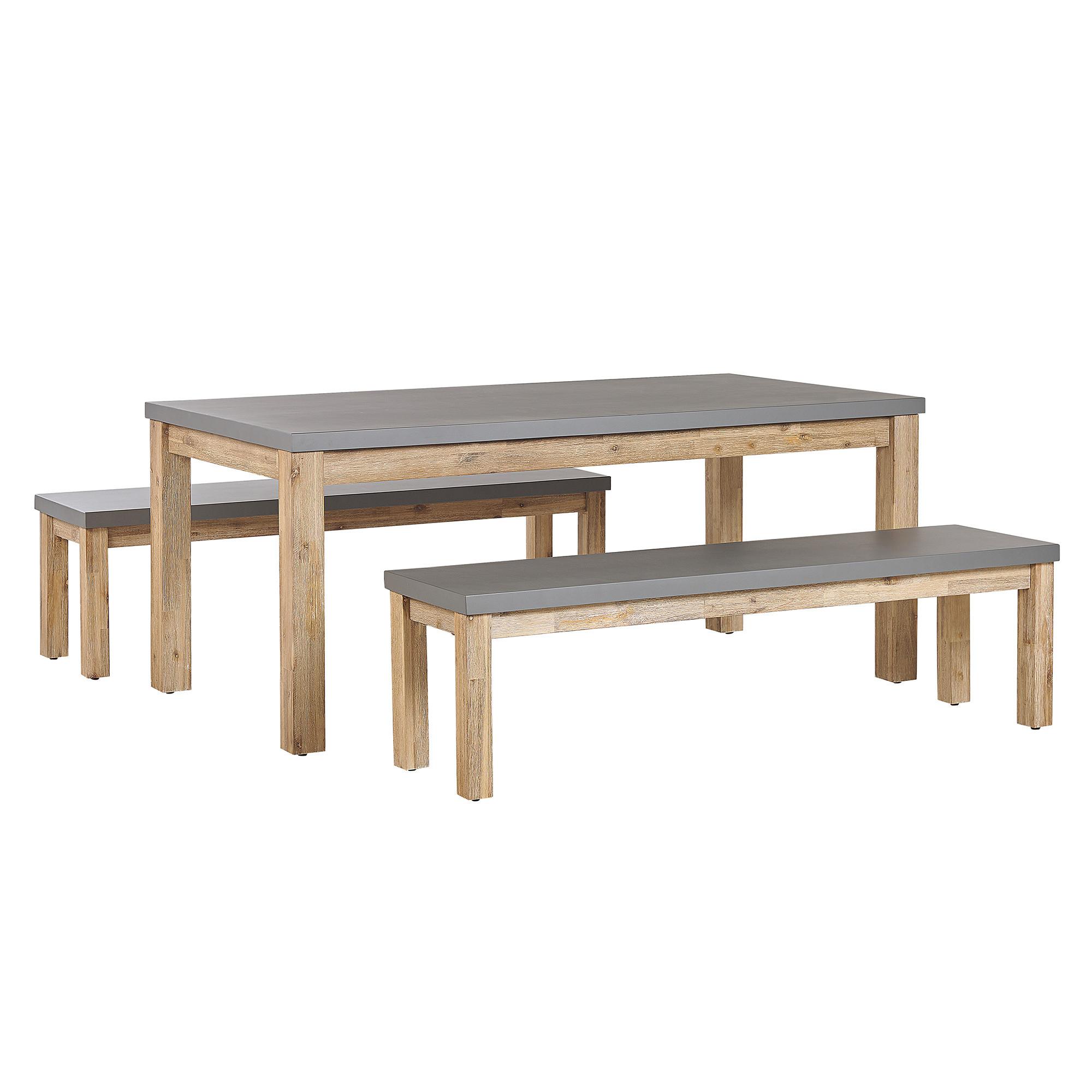 GARTENMÖBEL SET Beton/Akazienholz Grau Tisch mit 2 Bänken Ostuni - Grau, Stein - Beliani