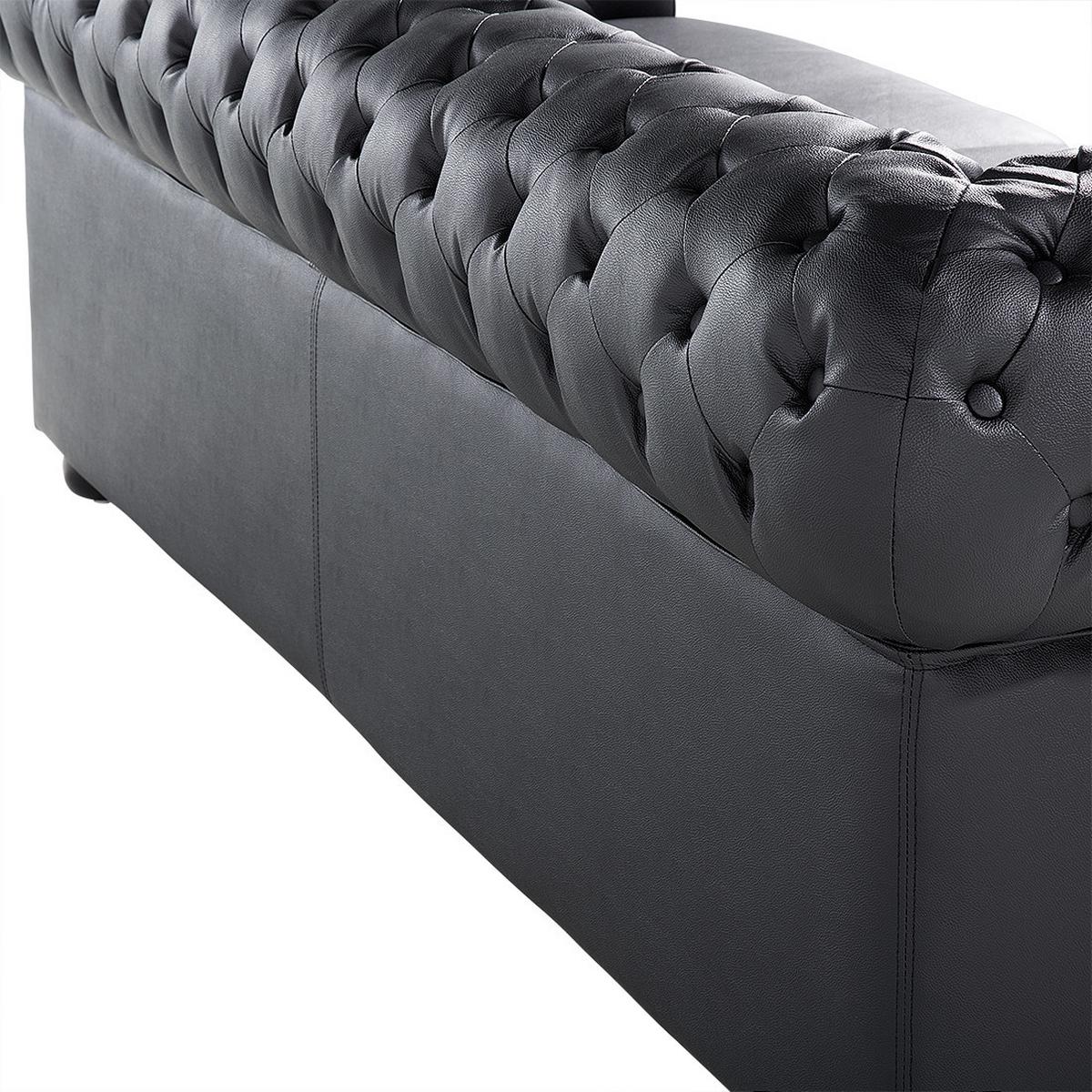 SOFA-SET 4-Sitzer Echtleder Schwarz Chesterfield - Schwarz/Braun, Fell (195/70/90cm) - Beliani