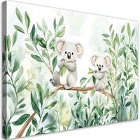 WANDBILD für kinderzimmer koala trägt eukalyptusblätter - Grün, Textil (90/60cm) - Feeby