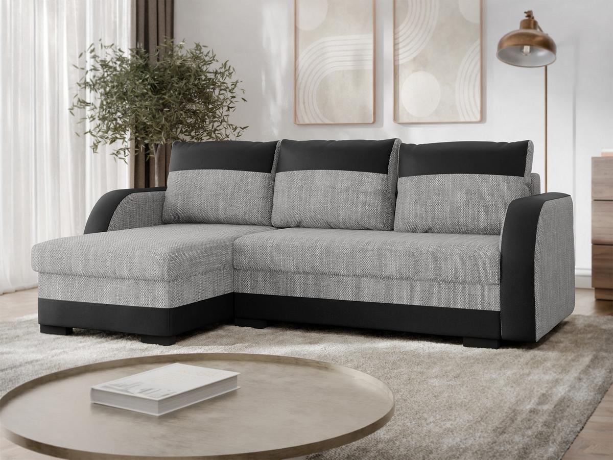 ECKSOFA Jozef - Schwarz/Grau, Holz/Textil (230/140cm) - MIRJAN24