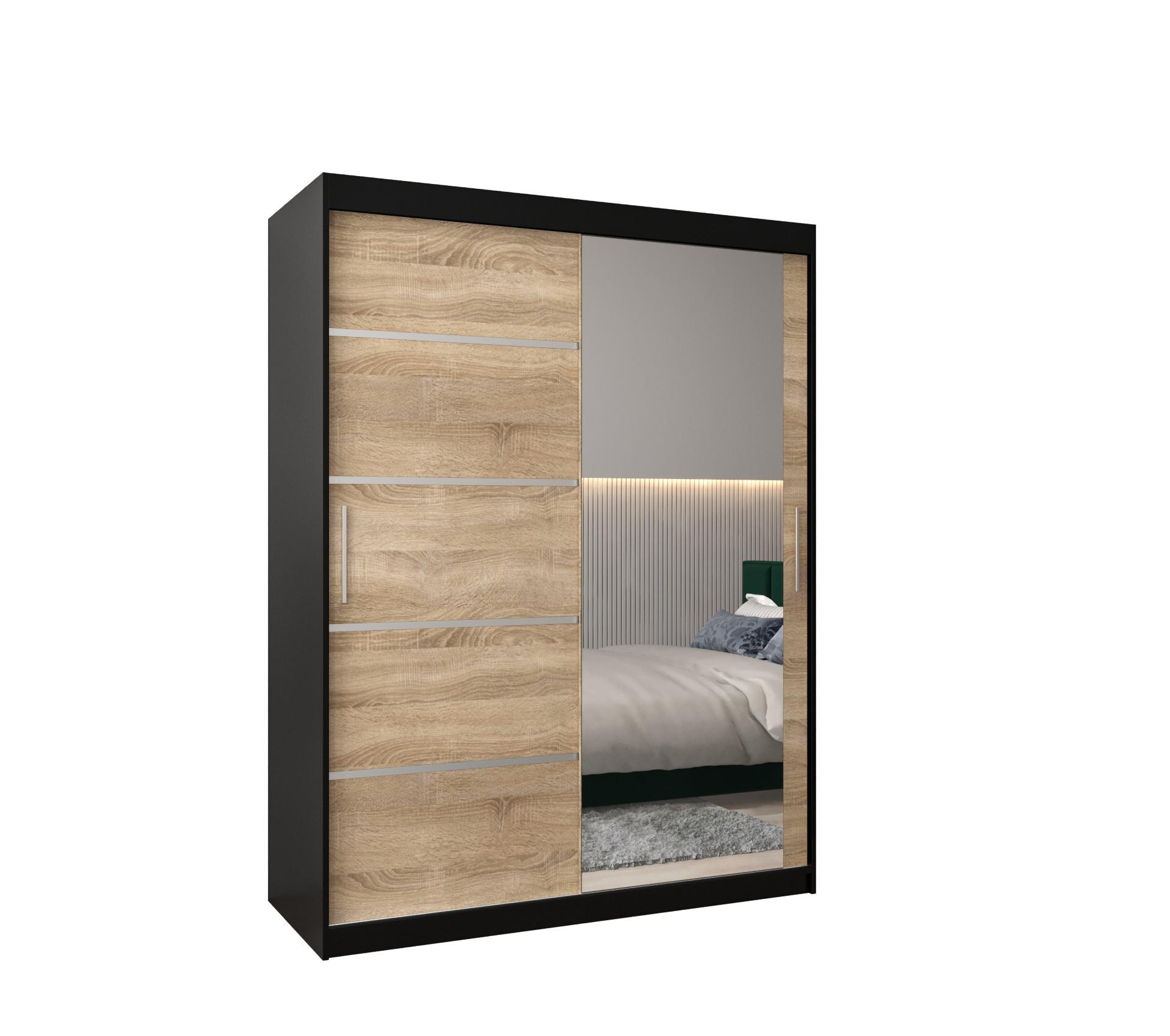 SCHWEBETÜRENSCHRANK 200/150/62 2-türig - Silberfarben/Schwarz, Holz/Kunststoff (150/200/62cm) - MÖBEL KRYSPOL