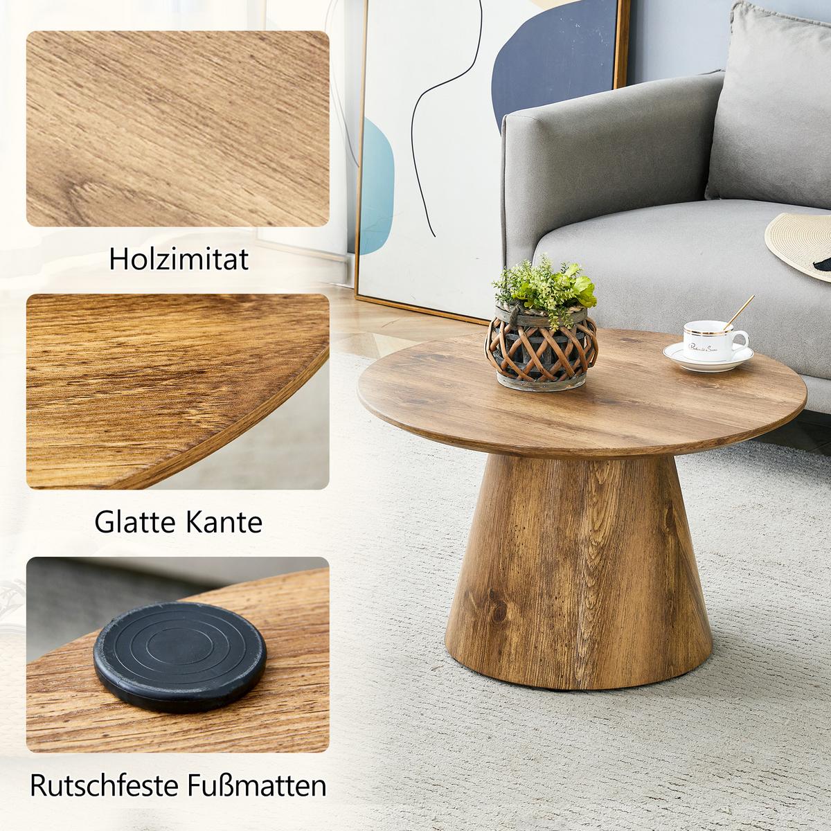 COUCHTISCH set holzoptik rund 2er flexibel - Eichefarben, Holzwerkstoff (60/60/35cm) - Urban Meuble