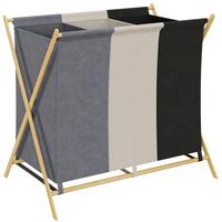 WÄSCHEKORB aus Bambus Leinenstoff Mehrfarbig - Multicolor, Naturmaterialien (48/67/75cm) - HOMCOM