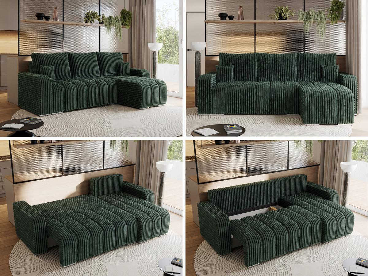 ECKSOFA KIRASSO L Grün Cord - Grau/Grün, Textil (245/147cm) - MKS