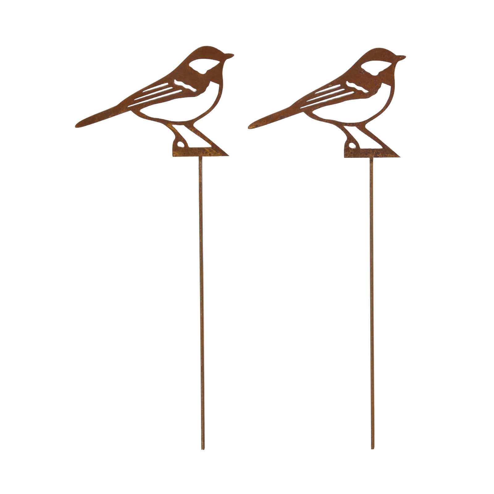 GARTENSTECKER Metall – Rostoptik Gartenfigur Kohlmeise 2er-Set - Rostfarben, Metall (37cm) - Homescapes