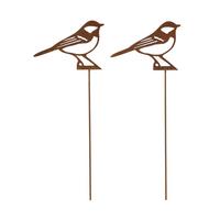 GARTENSTECKER Metall – Rostoptik Gartenfigur Kohlmeise 2er-Set - Rostfarben, Metall (37cm) - Homescapes