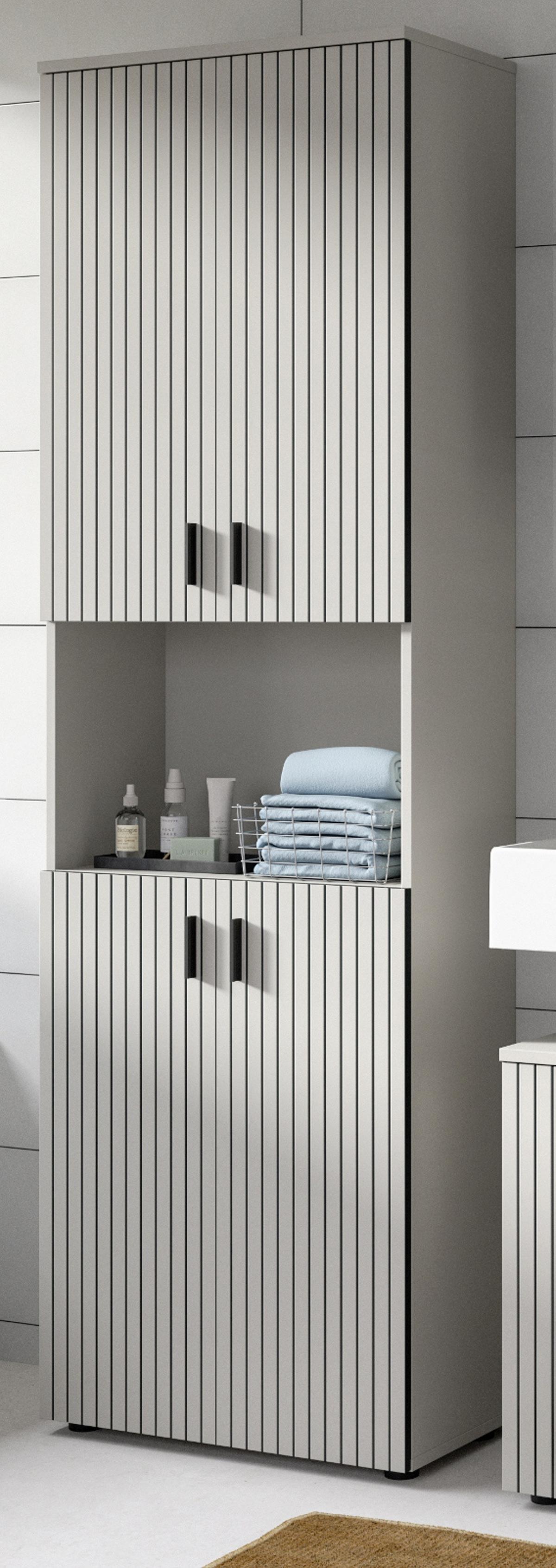 HOCHSCHRANK kaschmir 60 x 192 cm, Badschrank 4-türig - Kaschmir/Schwarz, Holzwerkstoff/Kunststoff (60/192/30cm) - Inn.Furn