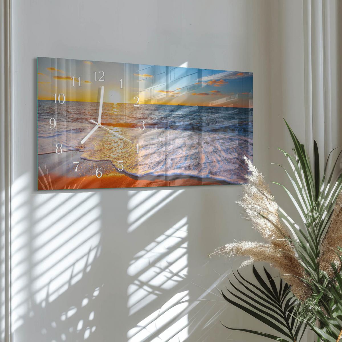 WANDUHR aus Glas 60x30 cm - Sonnenuntergang - Blau, Glas (60/30/0.4cm) - TULUP