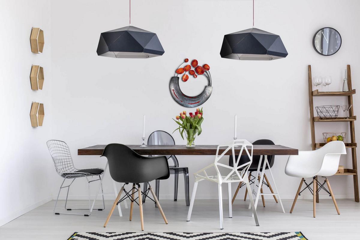 WANDDEKO Rot 70/62 cm - Rot/Grau, Metall (1.5/62/5cm) - KUNSTLOFT