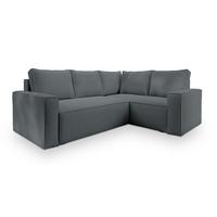 ECKSOFA ESTANO R-S Grau Kordstoff mit Schlaffunktion - Grau, Holz (230/158cm) - MASSENO
