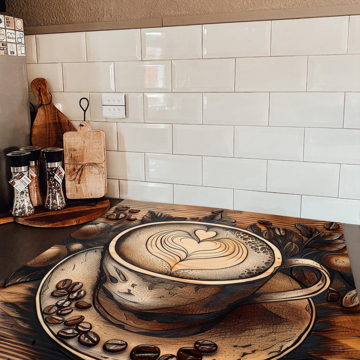 HERDABDECKPLATTE Kaffee - Vintage - Braun - Tasse - Holz Induktionsmatte 78x78 cm - Cappuccino, Kunststoff (78/78/0.2cm) - MuchoWow