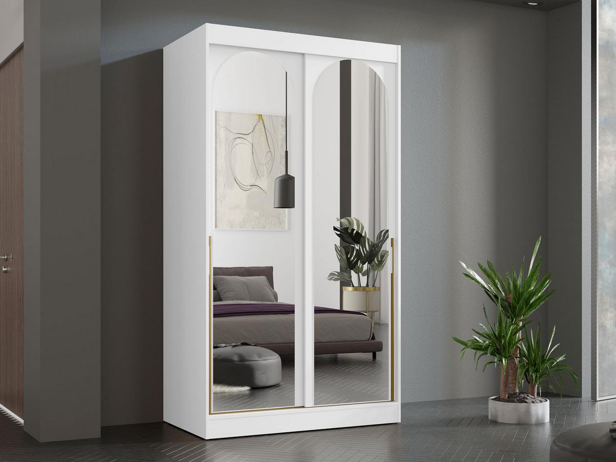 SCHIEBETÜRENSCHRANK Modin 120 - Goldfarben/Weiß, Holzwerkstoff/Kunststoff (120/216/65cm) - MIRJAN24