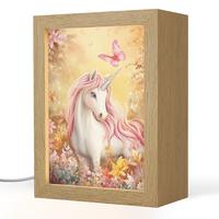NACHTTISCHLAMPE Einhorn - Blumen - Schmetterling - Rosa 15x20 cm - Beige, Holzwerkstoff (8/15/20cm) - OnlyWow