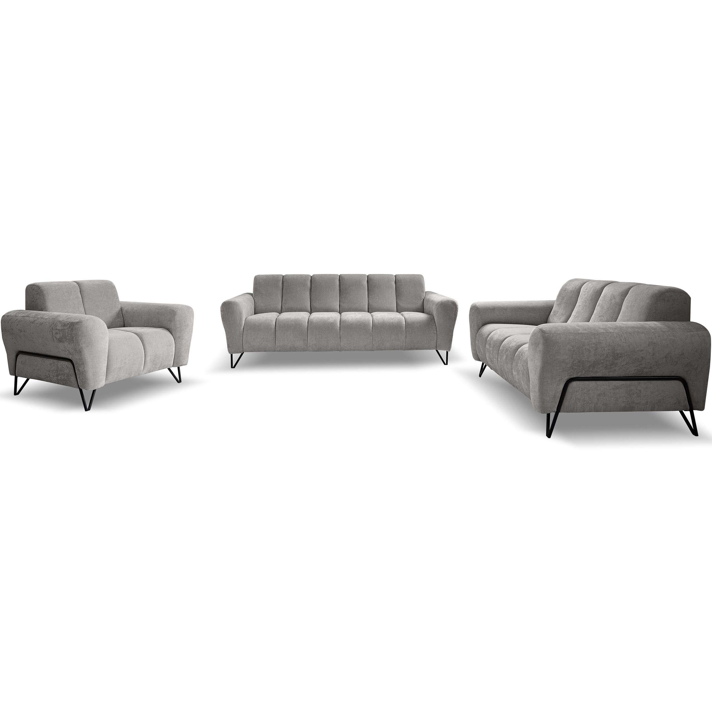 SITZGARNITUR Volare Sofas+Sessel, ohne Schlaffunktion, Hellgrau - Hellgrau/Schwarz, Textil/Metall (220/83/98cm) - Beautysofa